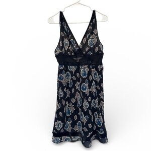 Vintage Y2K Era Victoria's Secret Angels Black and Blue Floral Slip Dress Small